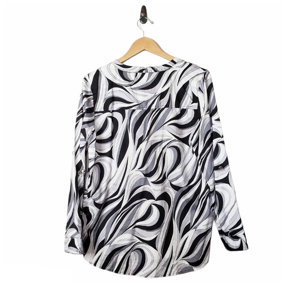 Michael Kors Geometric Roll Up Long Sleeve Blouse - Picture 2 of 7